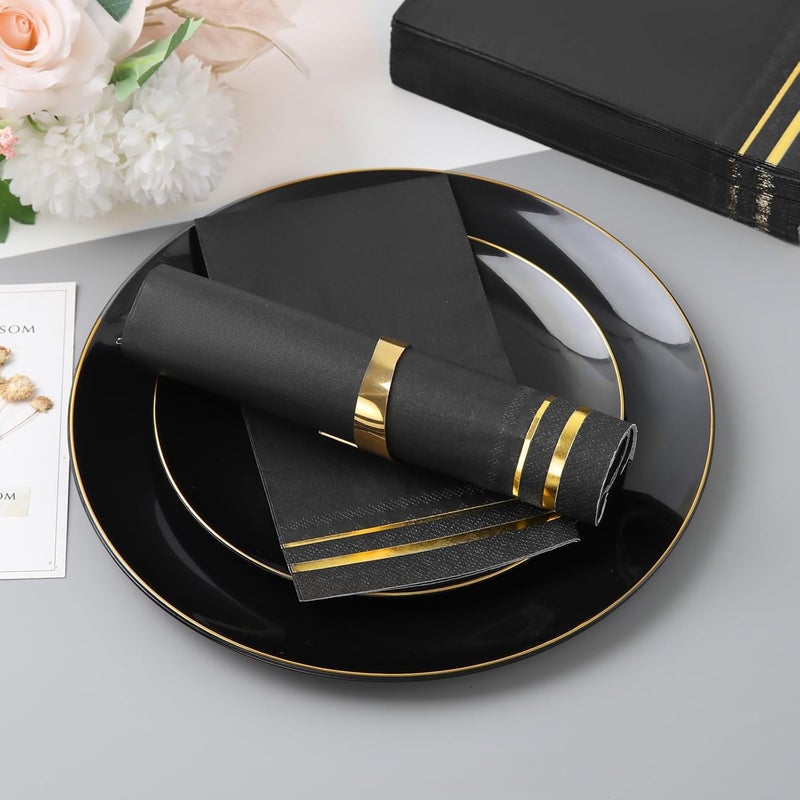Tamone 100PCS 3-Ply Black Paper Napkins - Black and Gold Napkins Disposable - Premium Quality Black Napkins Soft and Absorbent for New Year, Wedding and Birthday - Image 5